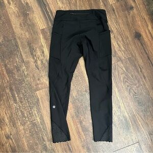 Lululemon Size 6 Black Tight Stuff Legging Reflective Dots At Ankles Pockets